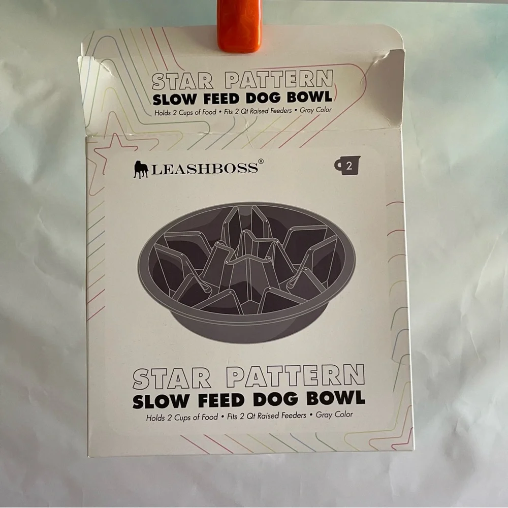 Gray Star Pattern Slow Feed Dog Bowl